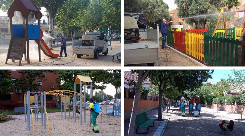 Los servicios municipales están trabajando en los parques infantiles, preparándolos para su apertura