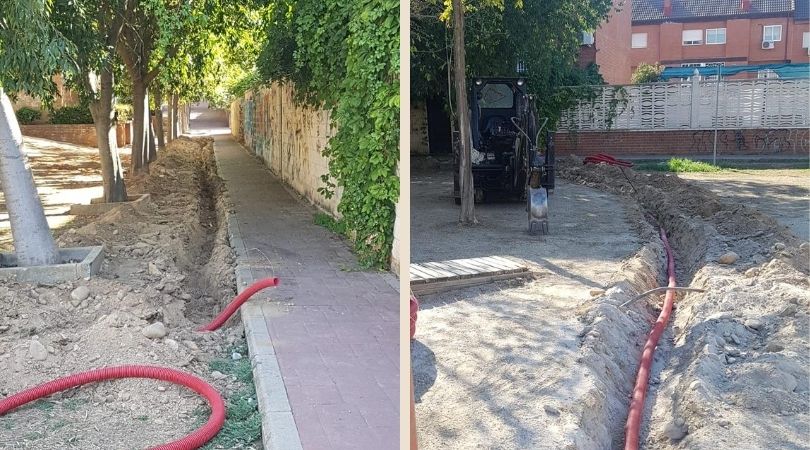 Instalación de farolas en el paseo Rosa de los Vientos