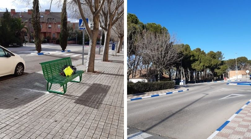 Pintura de bordillos e instalación de bancos