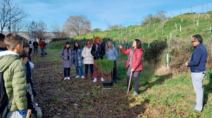 Ayer y hoy las chicas y chicos del IES Ana María Matute están participando en la plantación de árboles del Sector XXIII