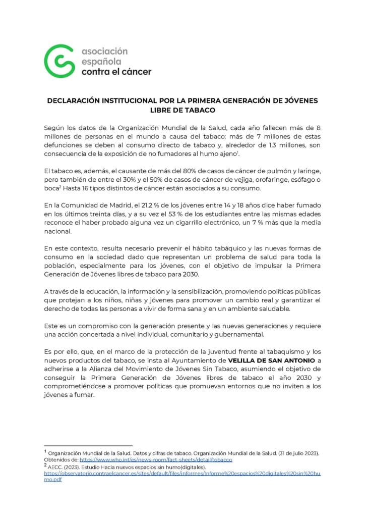 dm sin tabaco declaración institucional manifiesto madrid velilla san antonio