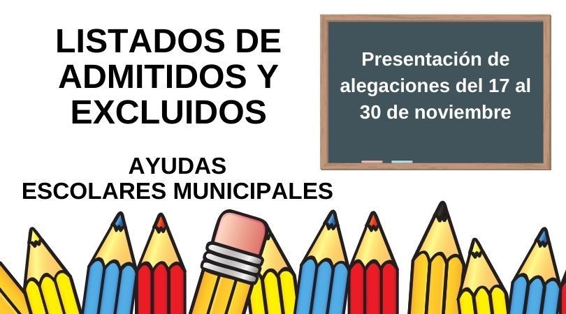 Publicados los listados de admitidos y excluidos de las Ayudas Escolares Municipales