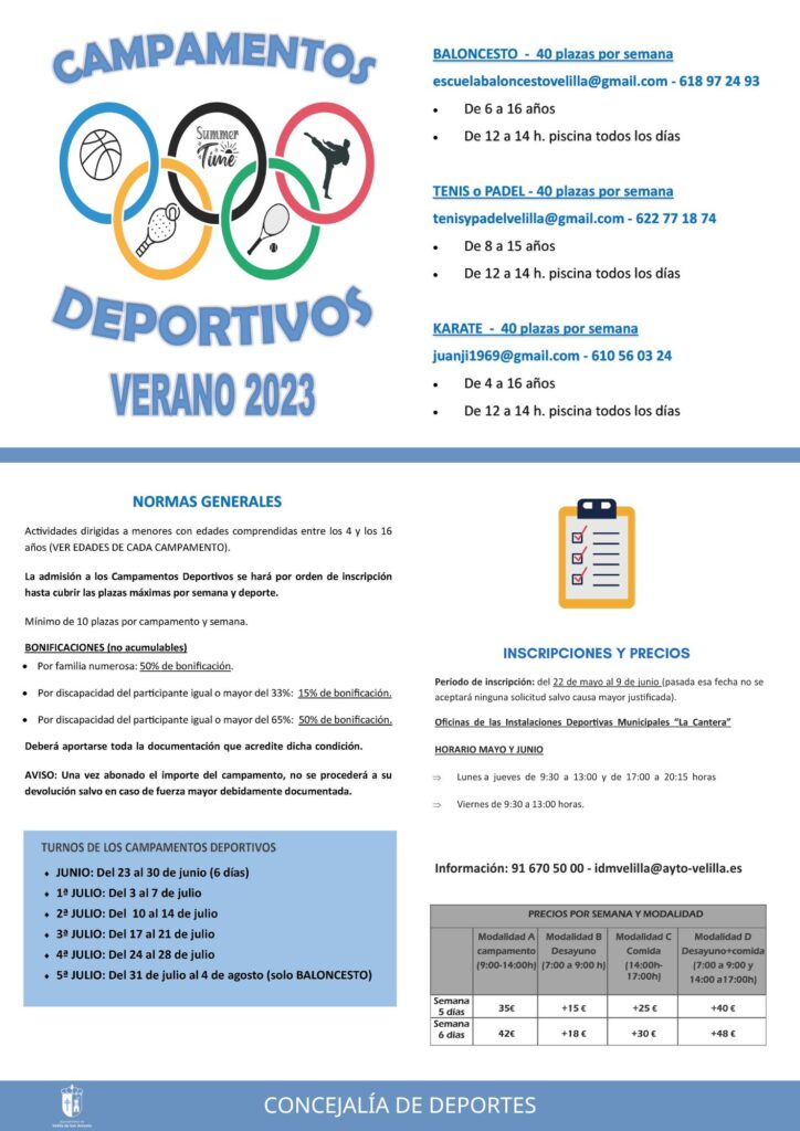 cartel campamento deportes 2023