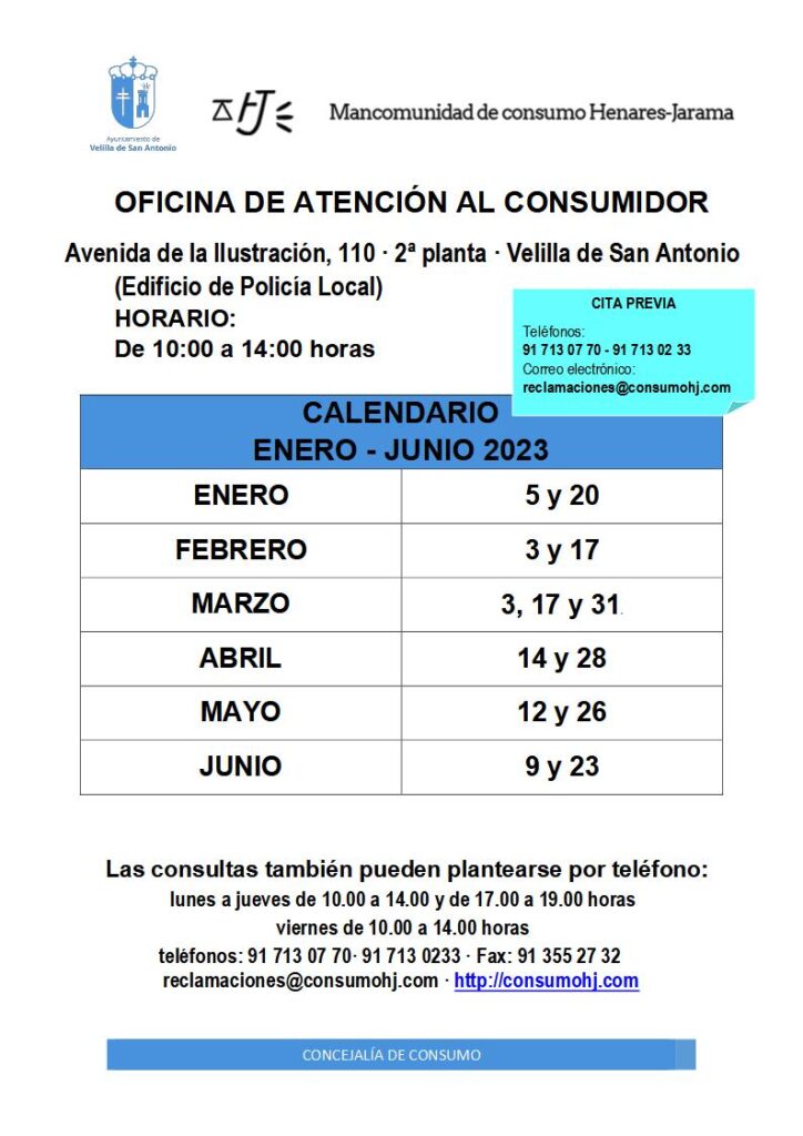 calendario consumo 1 semestre 2023